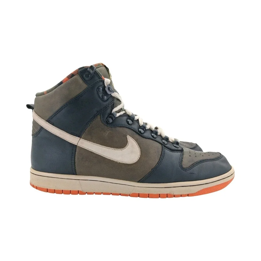 Nike Dunk High Shoes Mens 12 Dark Green Black Plaid Leather Sneakers 314345-321